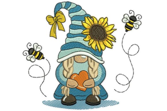 Bee Girl Gnome Embroidery Design